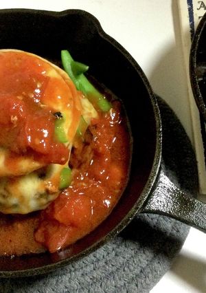 スキレットでハンバーグと新玉ねぎステーキ-レシピのメイン写真