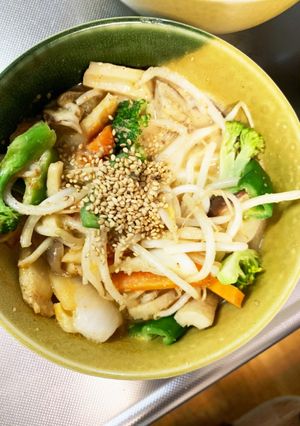 レンジ肉無キムチクリームパスタ味野菜炒め-レシピのメイン写真