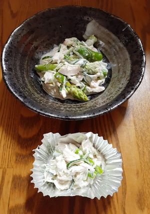 ♪鶏ささみ・きゅうり・アスパラのマヨサラ-レシピのメイン写真