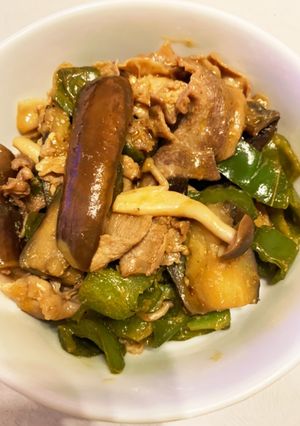 豚肉とピーマンとナスとしめじの簡単炒め-レシピのメイン写真