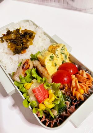 鷄もも肉マヨポン炒めとネギ入り卵焼き弁当-レシピのメイン写真
