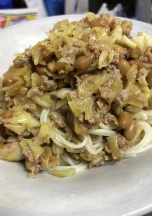 余った餃子の種と納豆スパうめん-レシピのメイン写真