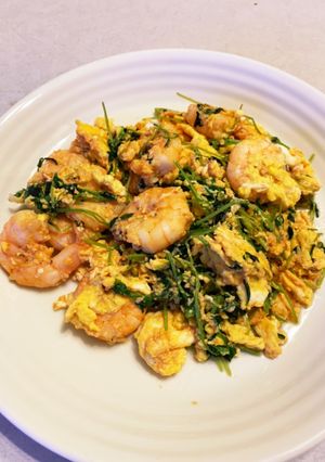 エビと豆苗と卵のマヨケチャ炒め-レシピのメイン写真
