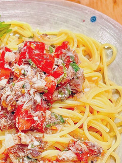 夏に!子供も大好きトマトと鯖の冷製パスタ-レシピのメイン写真