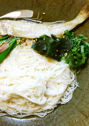 焼き鱚（キス）で自家製麺つゆ　素麺-レシピのメイン写真