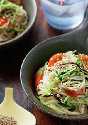 豆苗と塩昆布のそうめんサラダ-レシピのメイン写真