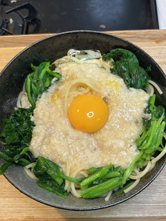 ニラのおひたし卵と山芋とろろの冷静パスタ-レシピのメイン写真