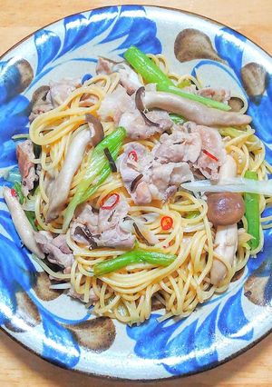 豚バラ肉と小松菜と塩コブの和風パスタ-レシピのメイン写真