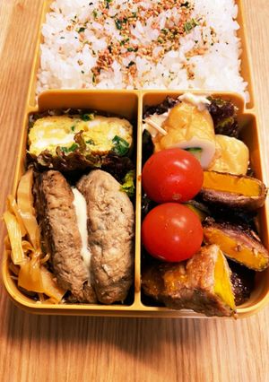 中1女子弁当アスメシ16☆豚肉巻カボチャ-レシピのメイン写真