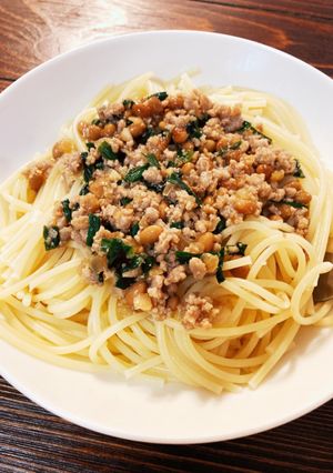 和風ニラ納豆ボロネーゼ？パスタ-レシピのメイン写真