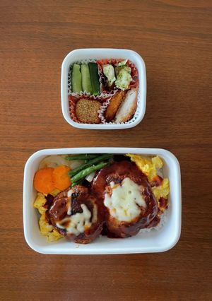 中学生野球弁当58｜チーズハンバーグ丼-レシピのメイン写真