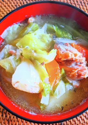 鯖缶と野菜の味噌汁 と 〆うどん-レシピのメイン写真