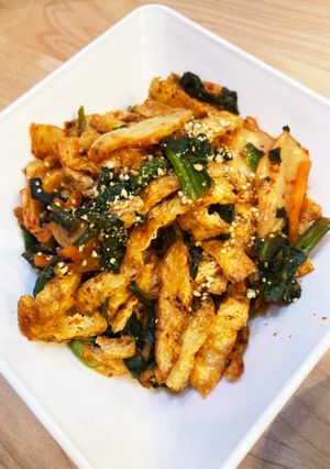 キムチほうれん草油揚げで簡単おつまみ！-レシピのメイン写真
