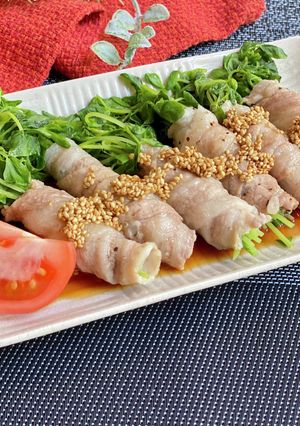 レンジで簡単！豆苗の豚バラ巻き-レシピのメイン写真