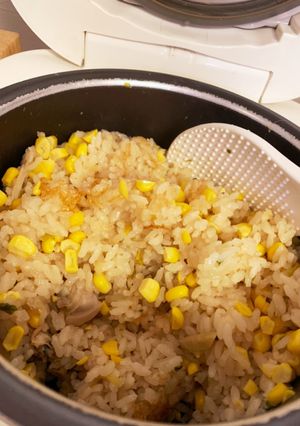 はまぐり酒蒸し残り汁とコーン炊き込みご飯-レシピのメイン写真