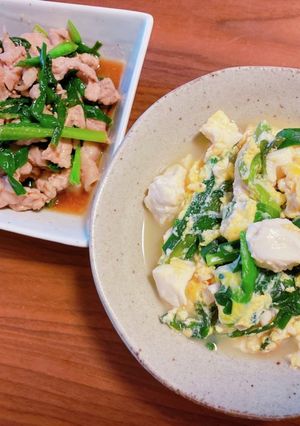 簡単2品！ニラ豚肉炒め&ニラどうふ-レシピのメイン写真