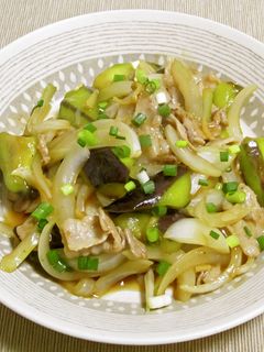 茄子、新玉ねぎと豚バラ肉の醤油炒め-レシピのメイン写真