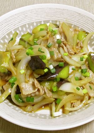 茄子、新玉ねぎと豚バラ肉の醤油炒め-レシピのメイン写真