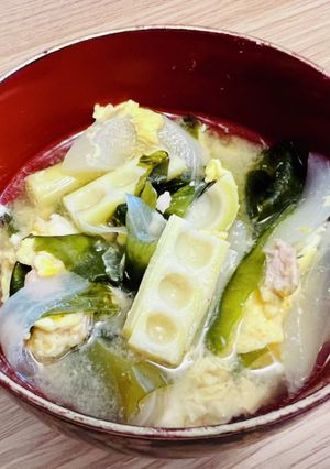 変わり種！細タケノコのツナ玉味噌汁-レシピのメイン写真