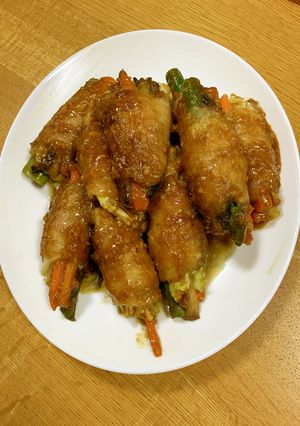 ご飯が進む！野菜とえのきの甘辛味噌肉巻き-レシピのメイン写真