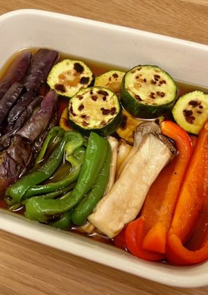 麺つゆとお酢で夏野菜の焼き浸し　-レシピのメイン写真