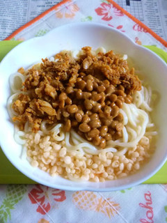 醤油うどん風冷やしうどん63鯛そぼろ納豆-レシピのメイン写真