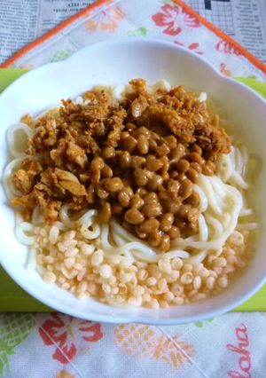 醤油うどん風冷やしうどん63鯛そぼろ納豆-レシピのメイン写真