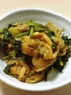 簡単おかず:小松菜と油揚げのすき焼き煮-レシピのメイン写真