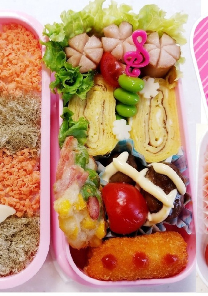 とろろ昆布と鮭フレークで市松模様弁当-レシピのメイン写真