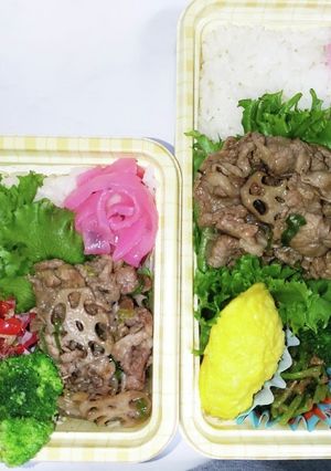 【夫婦弁当223】牛肉蓮根と副菜-レシピのメイン写真