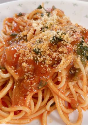 トマト缶とほうれん草とベーコンのパスタ♡-レシピのメイン写真
