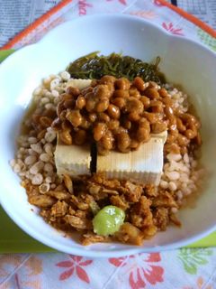 納豆・味付け芽かぶ・鯛そぼろの冷や奴-レシピのメイン写真