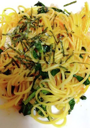 ブロッコリーの葉っぱで明太子ソースパスタ-レシピのメイン写真