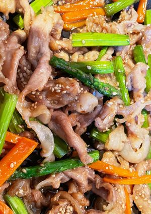 簡単！豚肉とアスパラにんじん照り焼き-レシピのメイン写真