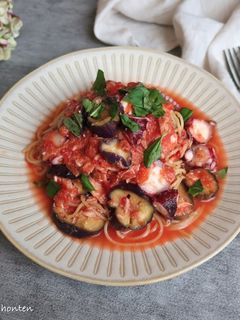 茄子とたこの冷製トマトソースパスタ-レシピのメイン写真