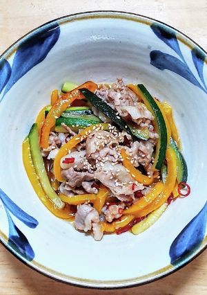 豚バラ肉とズッキーニとパプリカの醤油炒め-レシピのメイン写真
