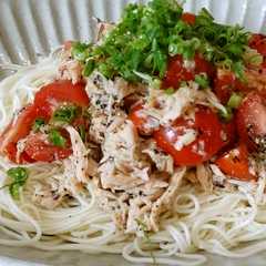 A picture of ☆男飯☆０３３　ツナトマトごま油そうめん.