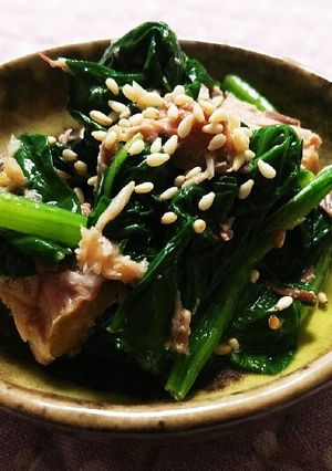 鯖ごま油漬け缶とほうれん草の和え物-レシピのメイン写真
