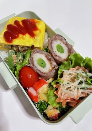 肉じゃがオムレツと牛ちくわ巻き弁当-レシピのメイン写真