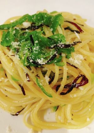 簡単！ピーマンと塩昆布のパスタ-レシピのメイン写真