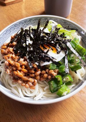 納豆オクラねぎ卵そうめん-レシピのメイン写真