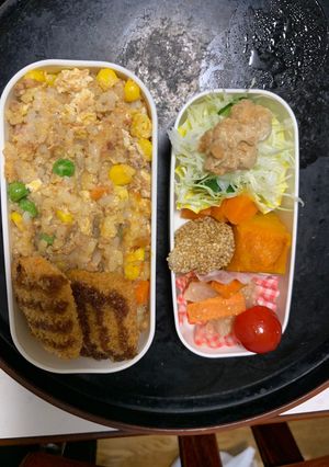 レンジ簡単中華風ミートローフ味炒飯弁当-レシピのメイン写真