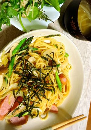アスパラとしめじのお醤油パスタ-レシピのメイン写真