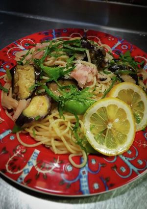 揚げ茄子とベーコンのパスタ@≧↺≦@wノ-レシピのメイン写真