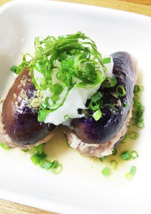 レンチン時短！肉詰めナスのさっぱり蒸し♪-レシピのメイン写真