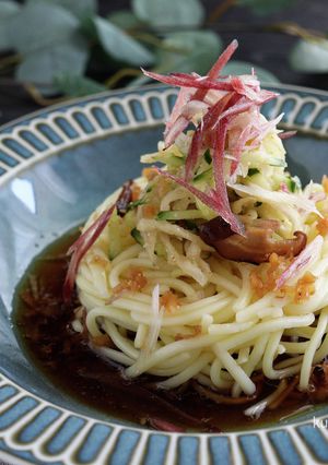 九州こーめんで作る冷やし中華風の薬味麺-レシピのメイン写真