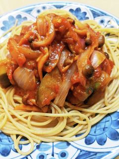 ナスとしめじのトマトソースパスタ-レシピのメイン写真