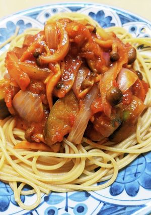 ナスとしめじのトマトソースパスタ-レシピのメイン写真