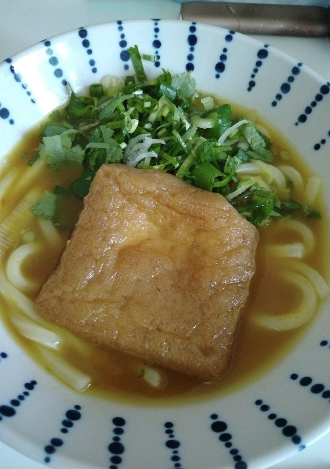 カレーうどんと炊いた揚げさんとお薬味-レシピのメイン写真