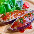 レンジで出来る♪なすボートハンバーグ